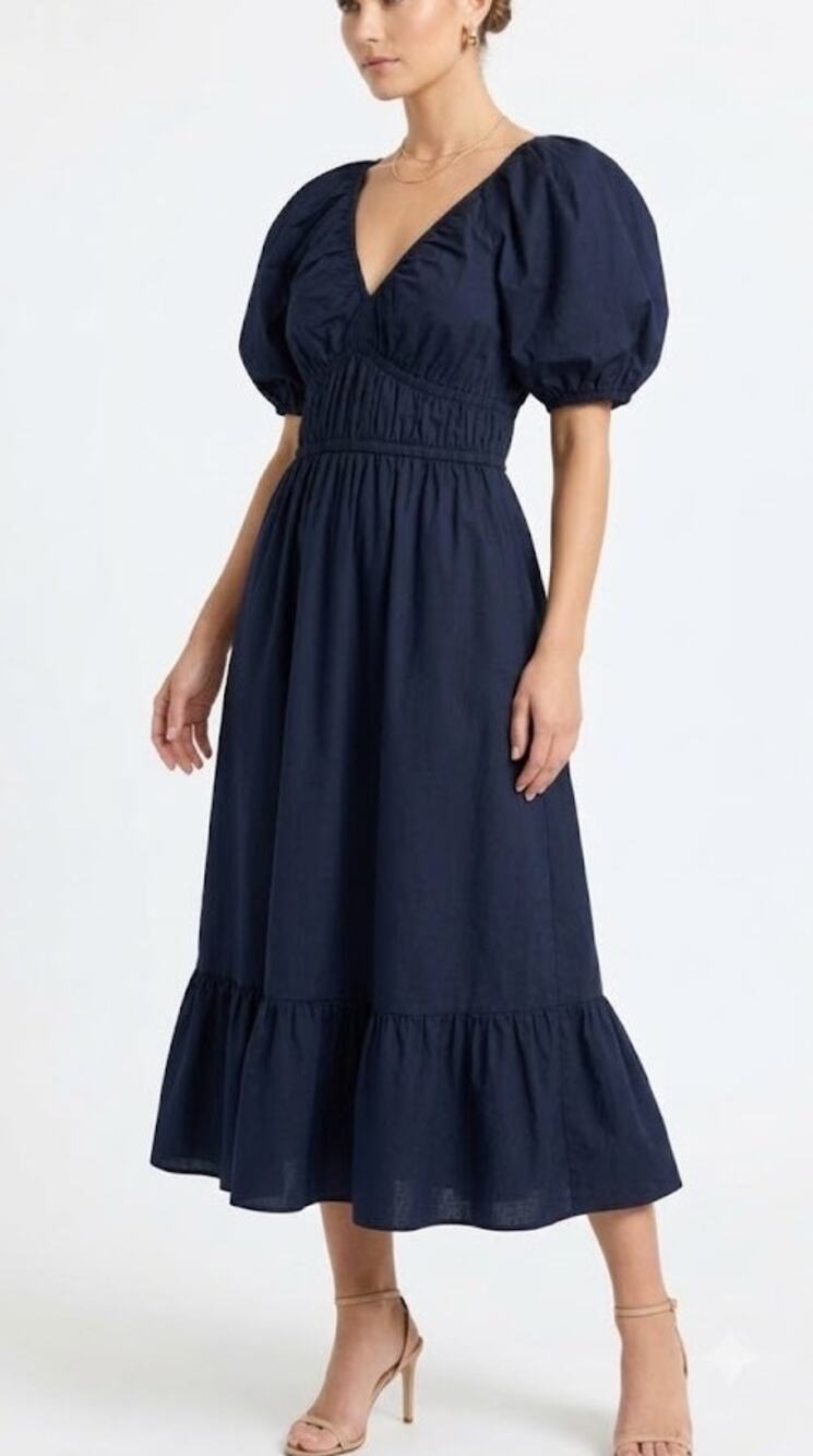 VINEYARD VINES Navy Puff Sleeve Long Dress Size S NWT